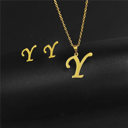 Wholesale Jewelry Basic Modern Style Classic Style Letter 304 Stainless Steel Plating Earrings Necklace Jewelry Set