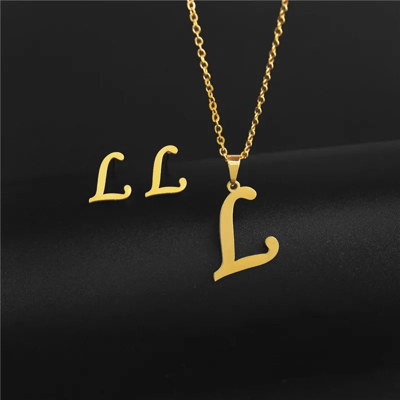 Wholesale Jewelry Basic Modern Style Classic Style Letter 304 Stainless Steel Plating Earrings Necklace Jewelry Set