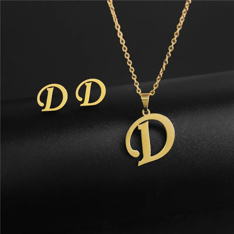 Wholesale Jewelry Basic Modern Style Classic Style Letter 304 Stainless Steel Plating Earrings Necklace Jewelry Set