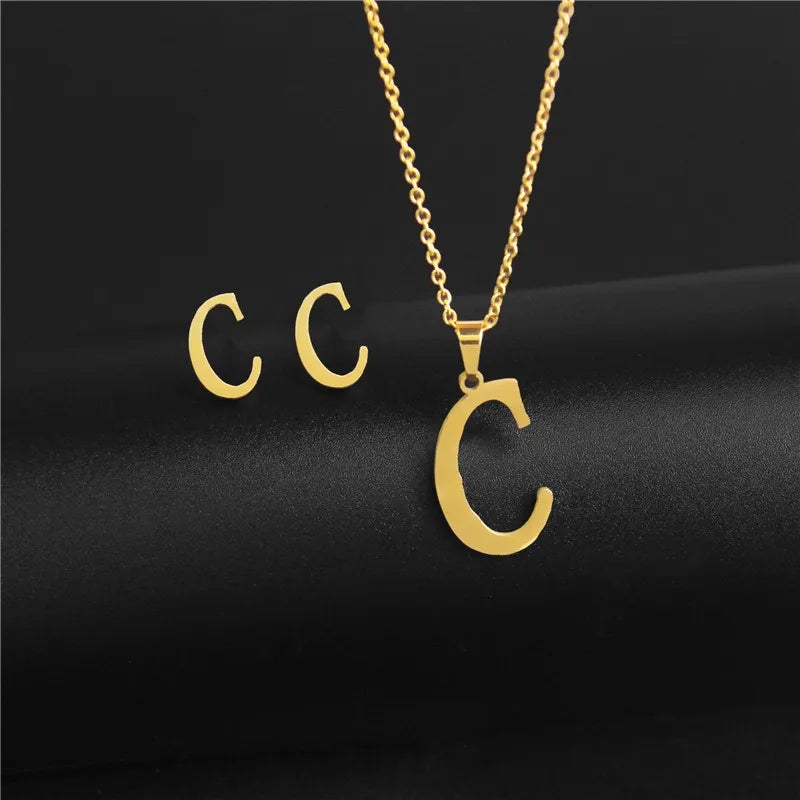 Wholesale Jewelry Basic Modern Style Classic Style Letter 304 Stainless Steel Plating Earrings Necklace Jewelry Set