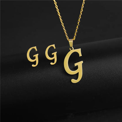 Wholesale Jewelry Basic Modern Style Classic Style Letter 304 Stainless Steel Plating Earrings Necklace Jewelry Set