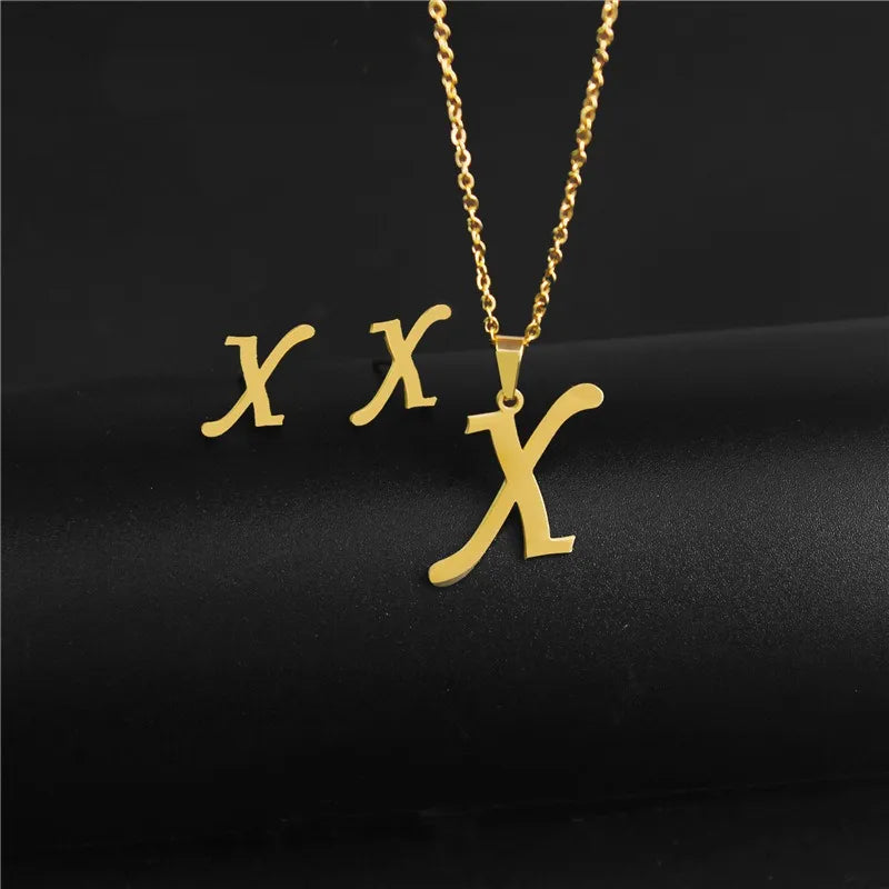 Wholesale Jewelry Basic Modern Style Classic Style Letter 304 Stainless Steel Plating Earrings Necklace Jewelry Set