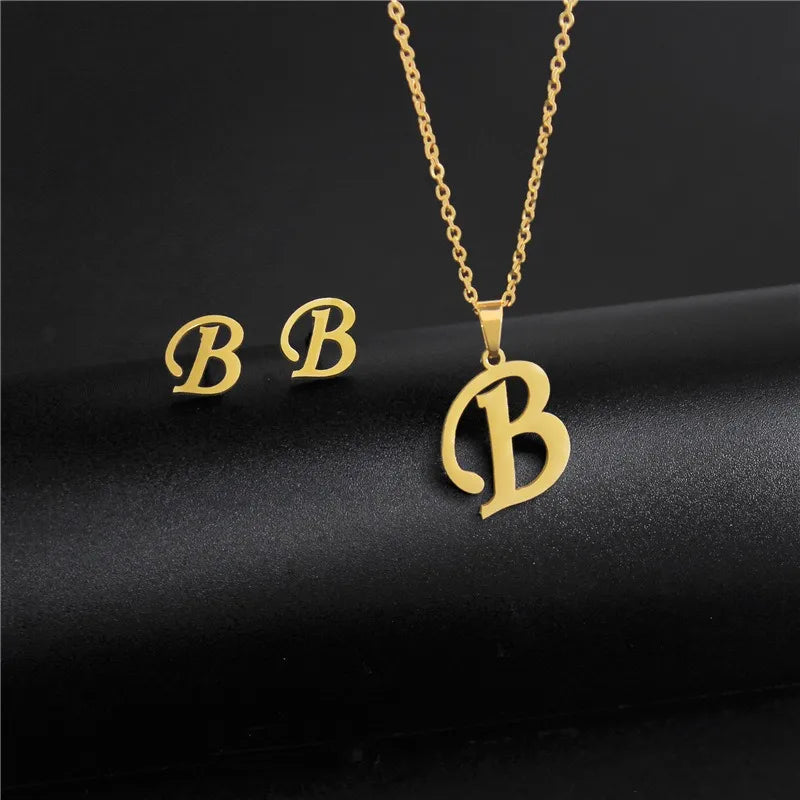 Wholesale Jewelry Basic Modern Style Classic Style Letter 304 Stainless Steel Plating Earrings Necklace Jewelry Set