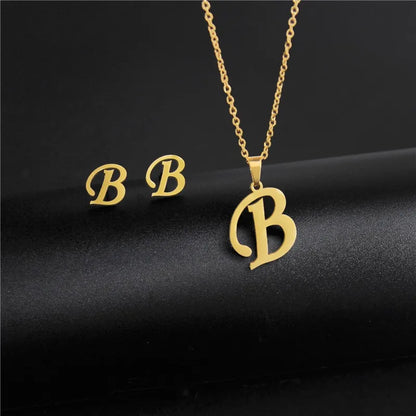 Wholesale Jewelry Basic Modern Style Classic Style Letter 304 Stainless Steel Plating Earrings Necklace Jewelry Set