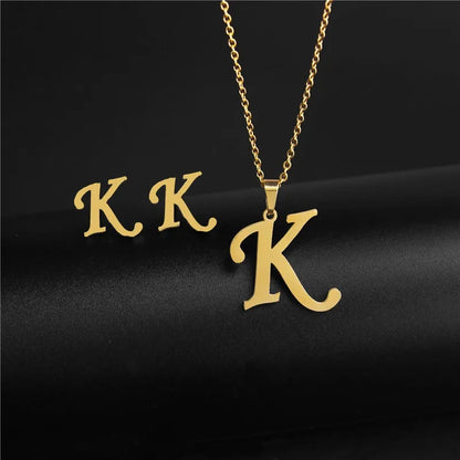 Wholesale Jewelry Basic Modern Style Classic Style Letter 304 Stainless Steel Plating Earrings Necklace Jewelry Set