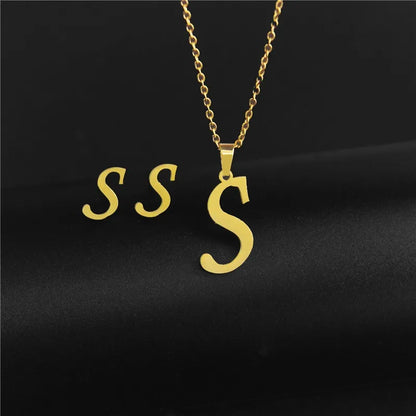 Wholesale Jewelry Basic Modern Style Classic Style Letter 304 Stainless Steel Plating Earrings Necklace Jewelry Set