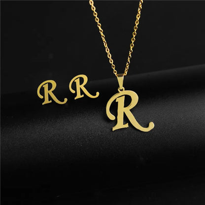 Wholesale Jewelry Basic Modern Style Classic Style Letter 304 Stainless Steel Plating Earrings Necklace Jewelry Set