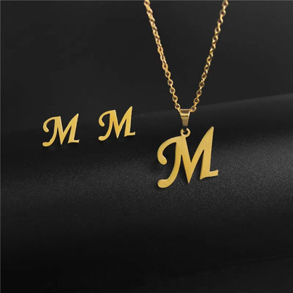 Wholesale Jewelry Basic Modern Style Classic Style Letter 304 Stainless Steel Plating Earrings Necklace Jewelry Set