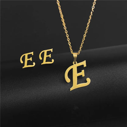 Wholesale Jewelry Basic Modern Style Classic Style Letter 304 Stainless Steel Plating Earrings Necklace Jewelry Set