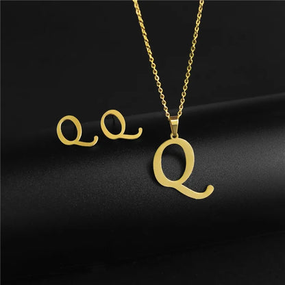 Wholesale Jewelry Basic Modern Style Classic Style Letter 304 Stainless Steel Plating Earrings Necklace Jewelry Set