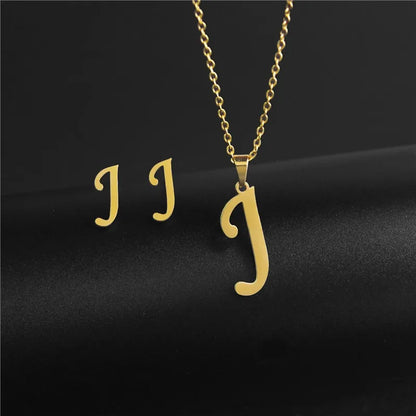 Wholesale Jewelry Basic Modern Style Classic Style Letter 304 Stainless Steel Plating Earrings Necklace Jewelry Set