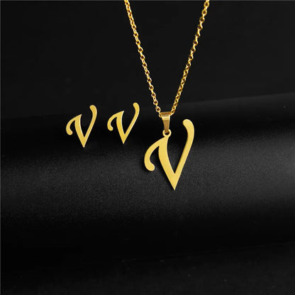 Wholesale Jewelry Basic Modern Style Classic Style Letter 304 Stainless Steel Plating Earrings Necklace Jewelry Set