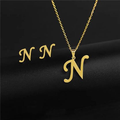 Wholesale Jewelry Basic Modern Style Classic Style Letter 304 Stainless Steel Plating Earrings Necklace Jewelry Set