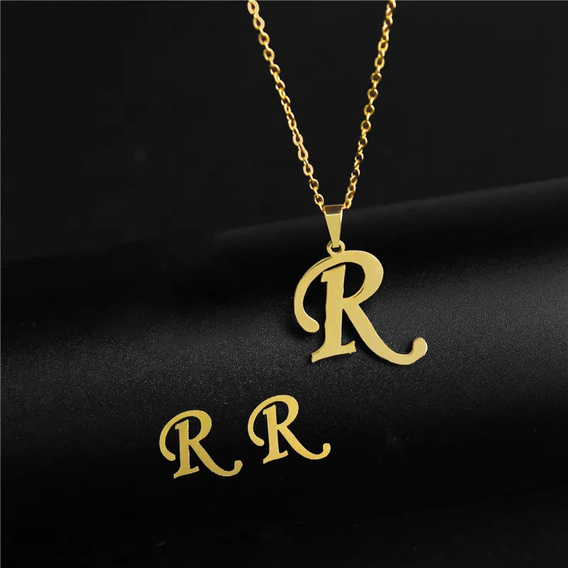 Wholesale Jewelry Basic Modern Style Classic Style Letter 304 Stainless Steel Plating Earrings Necklace Jewelry Set