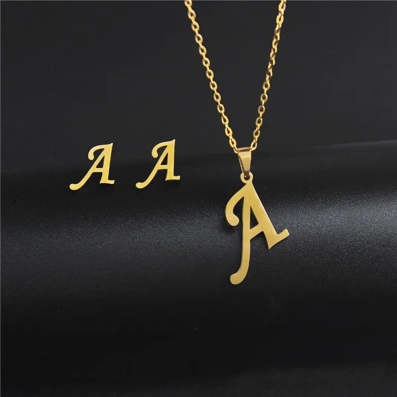 Wholesale Jewelry Basic Modern Style Classic Style Letter 304 Stainless Steel Plating Earrings Necklace Jewelry Set