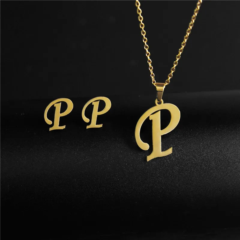 Wholesale Jewelry Basic Modern Style Classic Style Letter 304 Stainless Steel Plating Earrings Necklace Jewelry Set