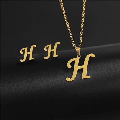 Wholesale Jewelry Basic Modern Style Classic Style Letter 304 Stainless Steel Plating Earrings Necklace Jewelry Set