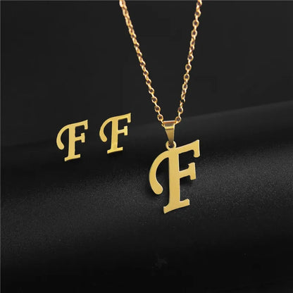 Wholesale Jewelry Basic Modern Style Classic Style Letter 304 Stainless Steel Plating Earrings Necklace Jewelry Set