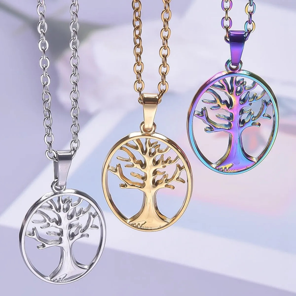 Wholesale Jewelry Basic Modern Style Classic Style Life Tree 304 Stainless Steel 18K Gold Plated Plating Pendant Necklace