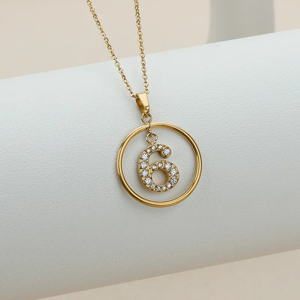 Wholesale Jewelry Basic Modern Style Classic Style Number Titanium Steel Zircon Plating Inlay Pendant Necklace