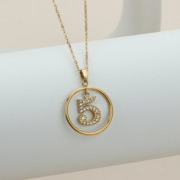 Wholesale Jewelry Basic Modern Style Classic Style Number Titanium Steel Zircon Plating Inlay Pendant Necklace