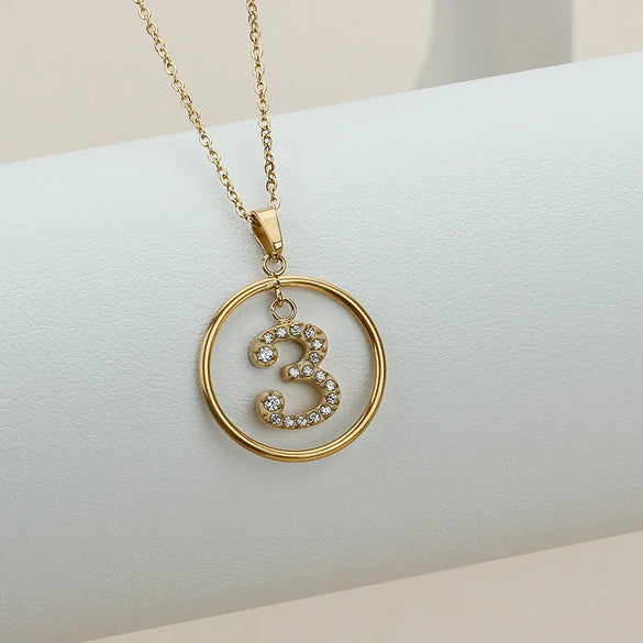 Wholesale Jewelry Basic Modern Style Classic Style Number Titanium Steel Zircon Plating Inlay Pendant Necklace