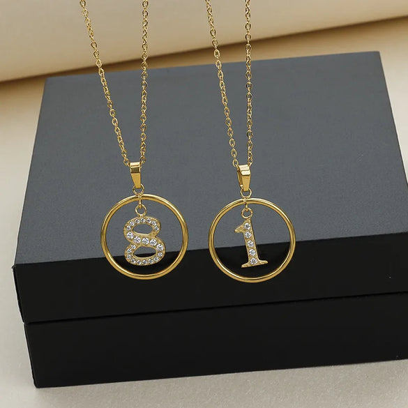 Wholesale Jewelry Basic Modern Style Classic Style Number Titanium Steel Zircon Plating Inlay Pendant Necklace