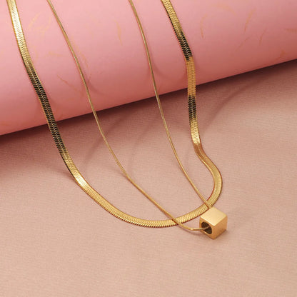 Wholesale Jewelry Basic Modern Style Classic Style Square Titanium Steel Plating Double Layer Necklaces