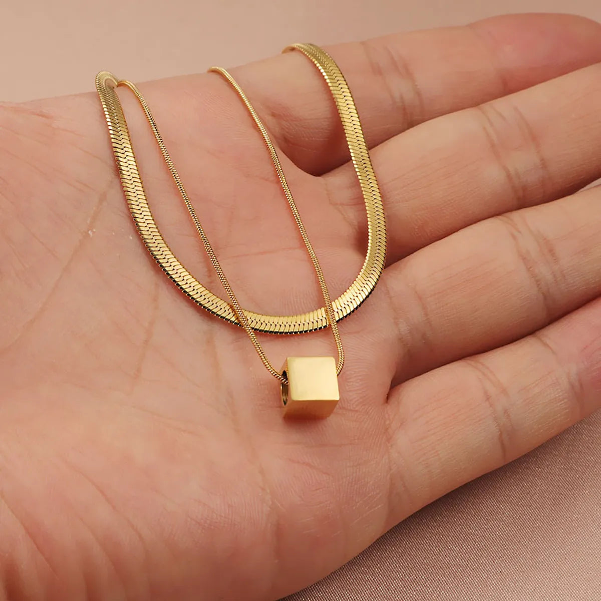 Wholesale Jewelry Basic Modern Style Classic Style Square Titanium Steel Plating Double Layer Necklaces