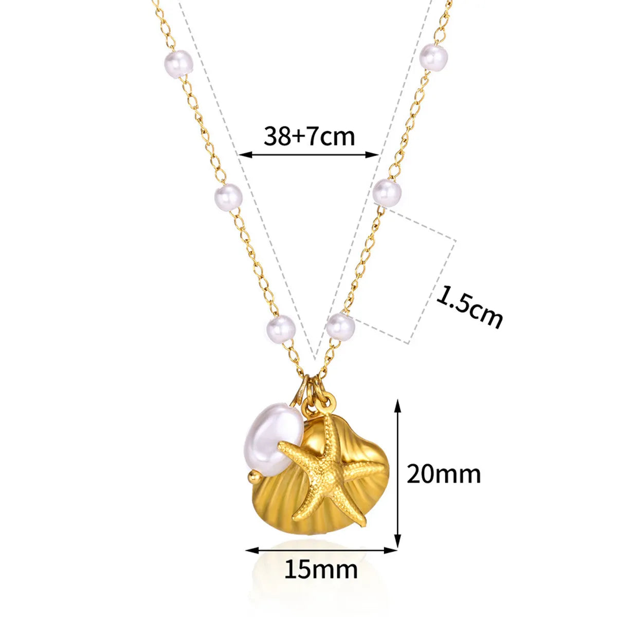 Wholesale Jewelry Basic Modern Style Classic Style Starfish Shell 304 Stainless Steel Shell Plating Inlay Pendant Necklace