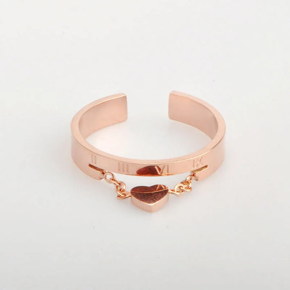 Wholesale Jewelry Basic Preppy Style Simple Style Heart Shape Roman Numeral 304 Stainless Steel Rose Gold Plated Charm Rings Open Rings
