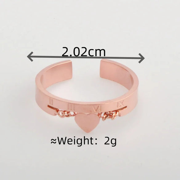 Wholesale Jewelry Basic Preppy Style Simple Style Heart Shape Roman Numeral 304 Stainless Steel Rose Gold Plated Charm Rings Open Rings
