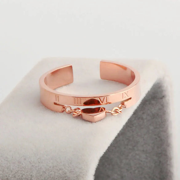 Wholesale Jewelry Basic Preppy Style Simple Style Heart Shape Roman Numeral 304 Stainless Steel Rose Gold Plated Charm Rings Open Rings