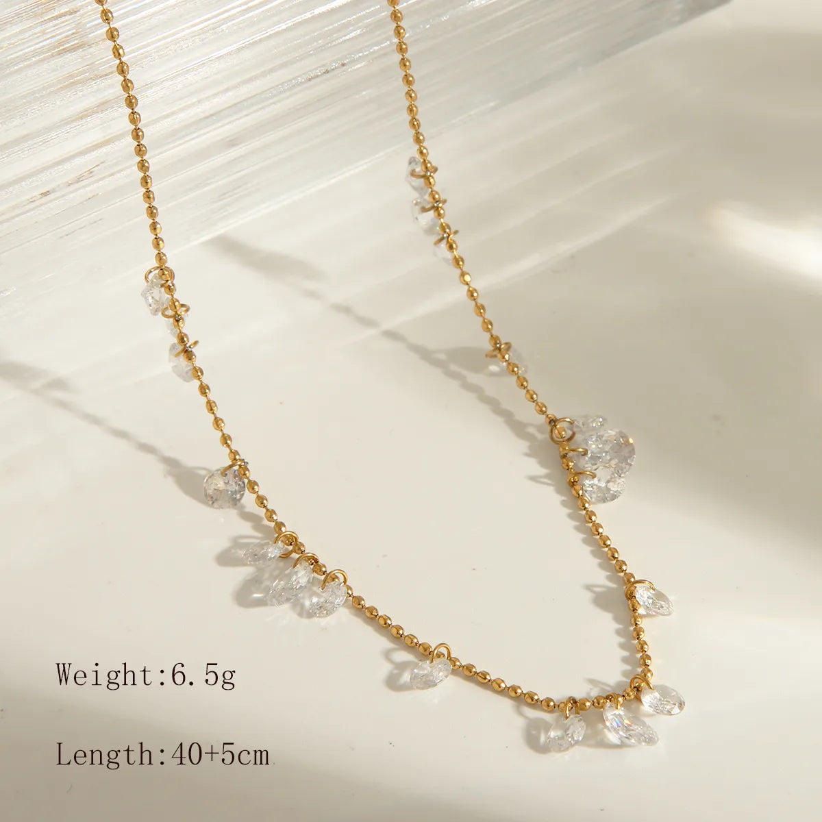 Wholesale Jewelry Basic Romantic Shiny Solid Color 304 Stainless Steel Zircon 18K Gold Plated Inlay Necklace