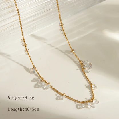 Wholesale Jewelry Basic Romantic Shiny Solid Color 304 Stainless Steel Zircon 18K Gold Plated Inlay Necklace