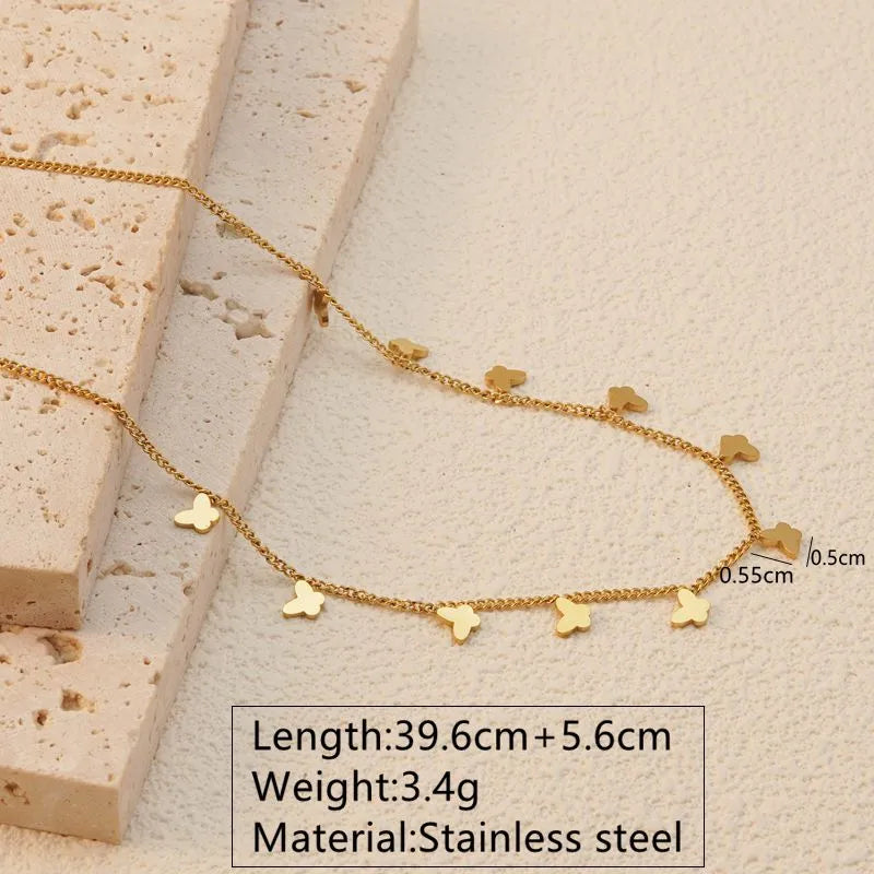 Wholesale Jewelry Basic Simple Style Artistic Leaf Square Butterfly 304 Stainless Steel 18K Gold Plated Plating Necklace