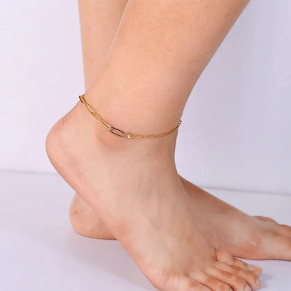 Wholesale Jewelry Basic Simple Style Classic Style Geometric Copper Zircon 18K Gold Plated Plating Inlay Anklet