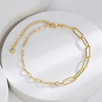 Wholesale Jewelry Basic Simple Style Classic Style Geometric Copper Zircon 18K Gold Plated Plating Inlay Anklet