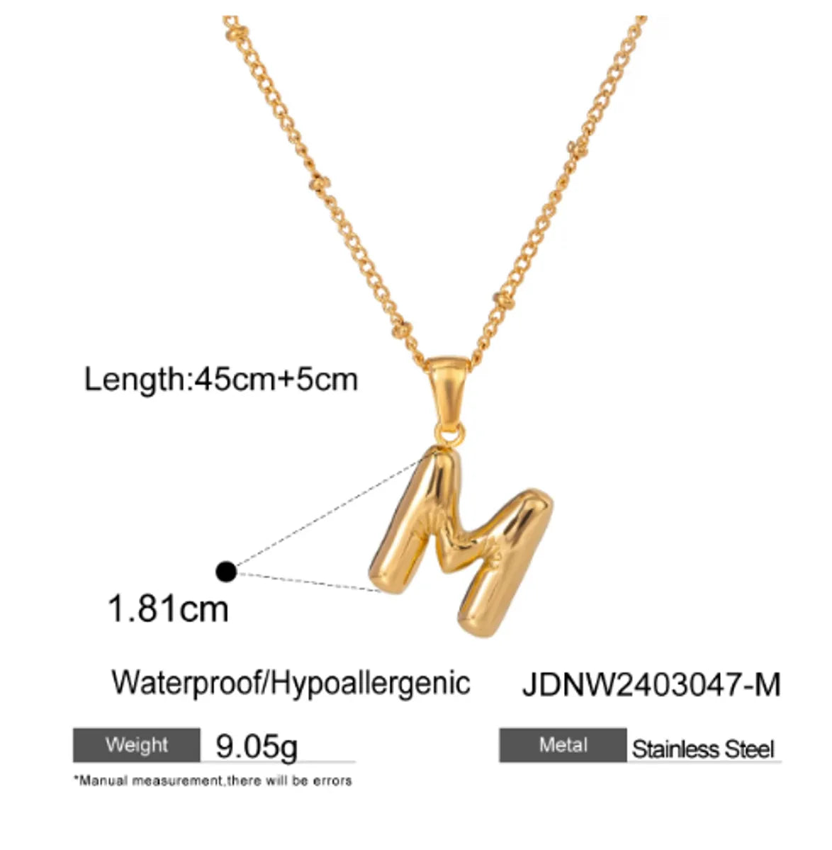 Wholesale Jewelry Basic Simple Style Classic Style Letter 304 Stainless Steel 18K Gold Plated Plating Pendant Necklace