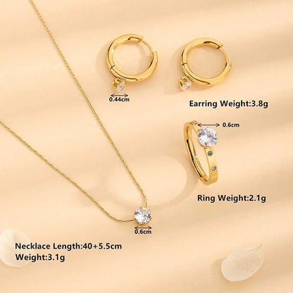 Wholesale Jewelry Basic Simple Style Classic Style Round Solid Color 304 Stainless Steel Rhinestones 18K Gold Plated Inlay Jewelry Set