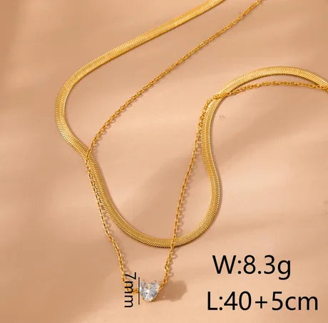 Wholesale Jewelry Basic Simple Style Classic Style Square 304 Stainless Steel Zircon 18K Gold Plated Inlay Double Layer Necklaces