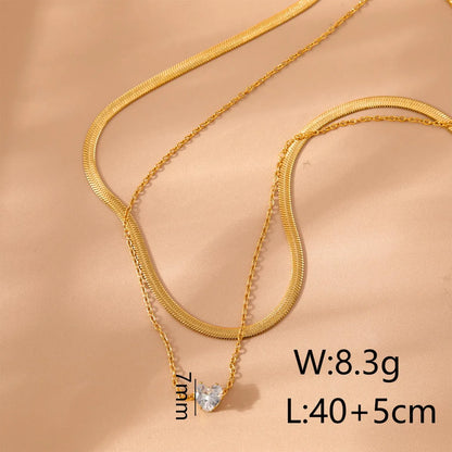 Wholesale Jewelry Basic Simple Style Classic Style Square 304 Stainless Steel Zircon 18K Gold Plated Inlay Double Layer Necklaces