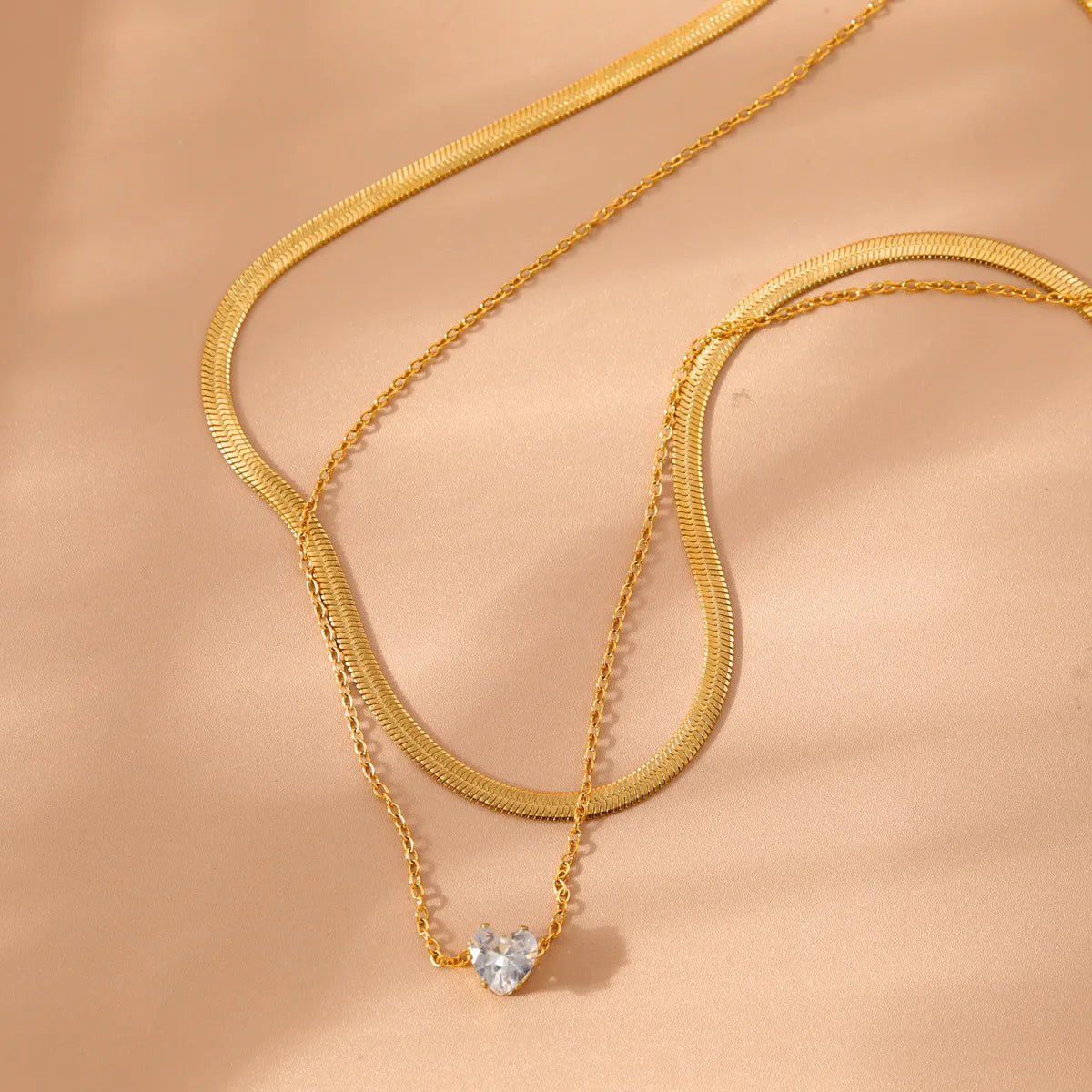 Wholesale Jewelry Basic Simple Style Classic Style Square 304 Stainless Steel Zircon 18K Gold Plated Inlay Double Layer Necklaces