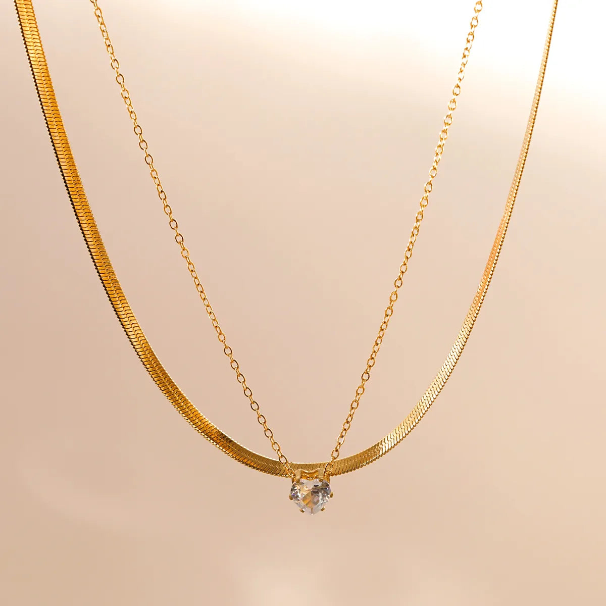 Wholesale Jewelry Basic Simple Style Classic Style Square 304 Stainless Steel Zircon 18K Gold Plated Inlay Double Layer Necklaces