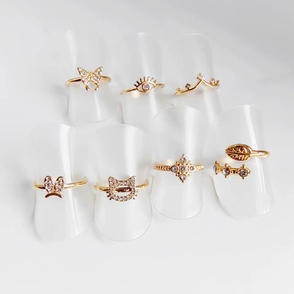 Wholesale Jewelry Basic Simple Style Commute Devil'S Eye Cat Butterfly 304 Stainless Steel Rhinestones 18K Gold Plated Inlay Adjustable Ring Open Rings