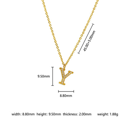 Wholesale Jewelry Basic Simple Style Commute Letter Letter 302 Stainless Steel 304 Stainless Steel 316 Stainless Steel  Zircon 18K Gold Plated Inlay Pendant Necklace