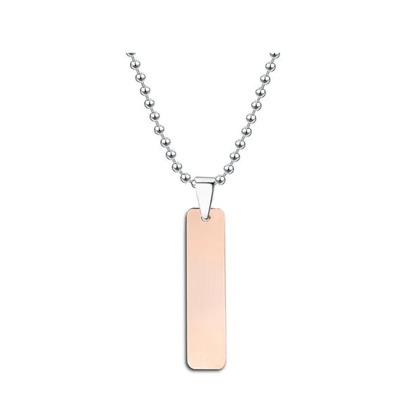 Wholesale Jewelry Basic Simple Style Geometric Customization Laser Engraving Long Strip 201 Stainless Steel Plating Pendant Necklace Ball Chain