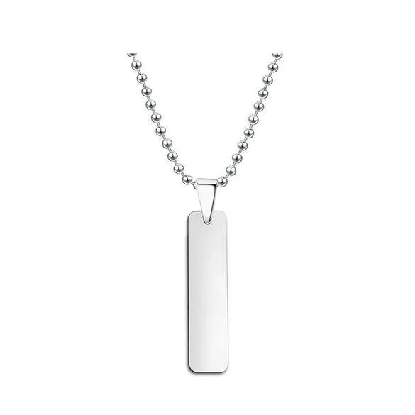 Wholesale Jewelry Basic Simple Style Geometric Customization Laser Engraving Long Strip 201 Stainless Steel Plating Pendant Necklace Ball Chain