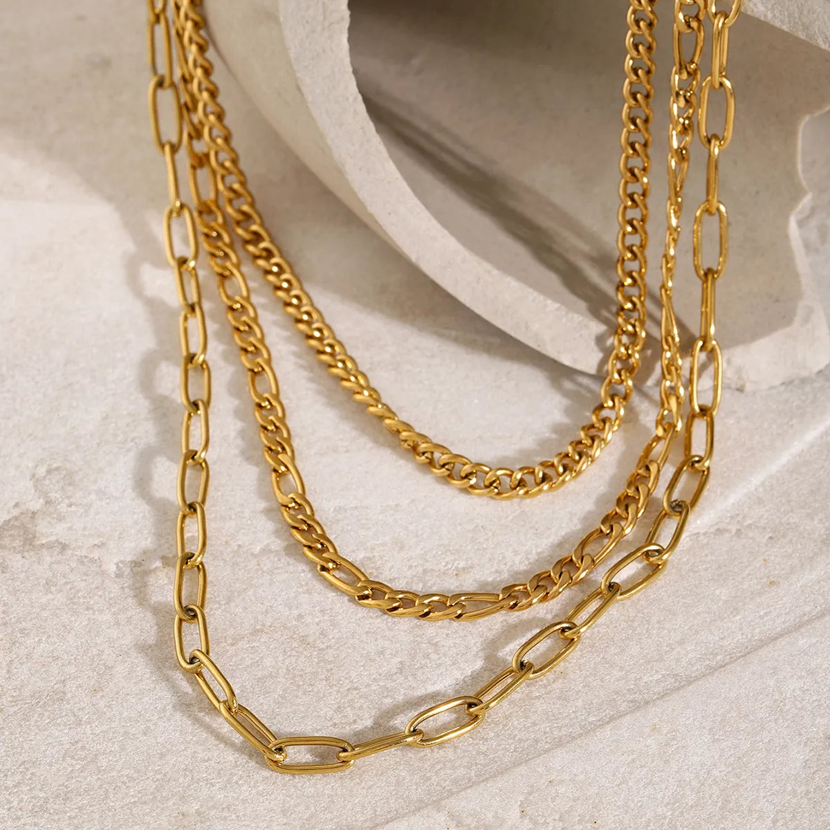 Wholesale Jewelry Basic Simple Style Geometric Solid Color 304 Stainless Steel 18K Gold Plated Layered Three Layer Necklace