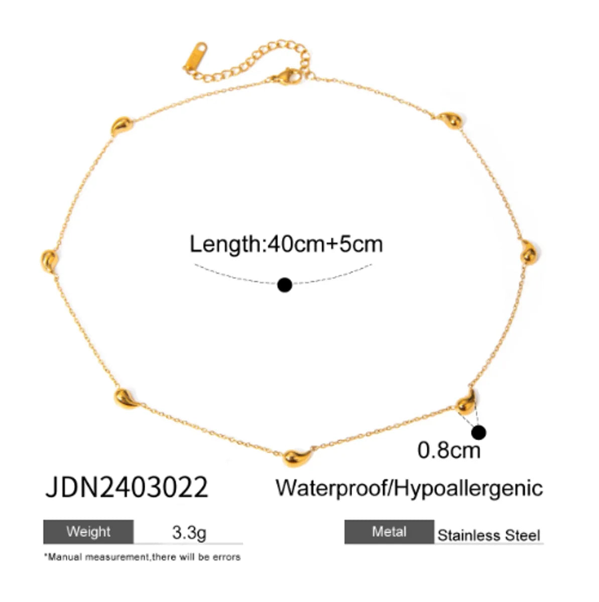 Wholesale Jewelry Basic Simple Style Water Droplets 304 Stainless Steel 18K Gold Plated Plating Necklace